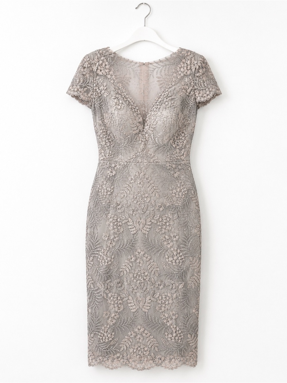 Tadashi Shoji NWT Gray Lace Cocktail Dress Mother of the Bride Size 6 - Picture 5 of 16